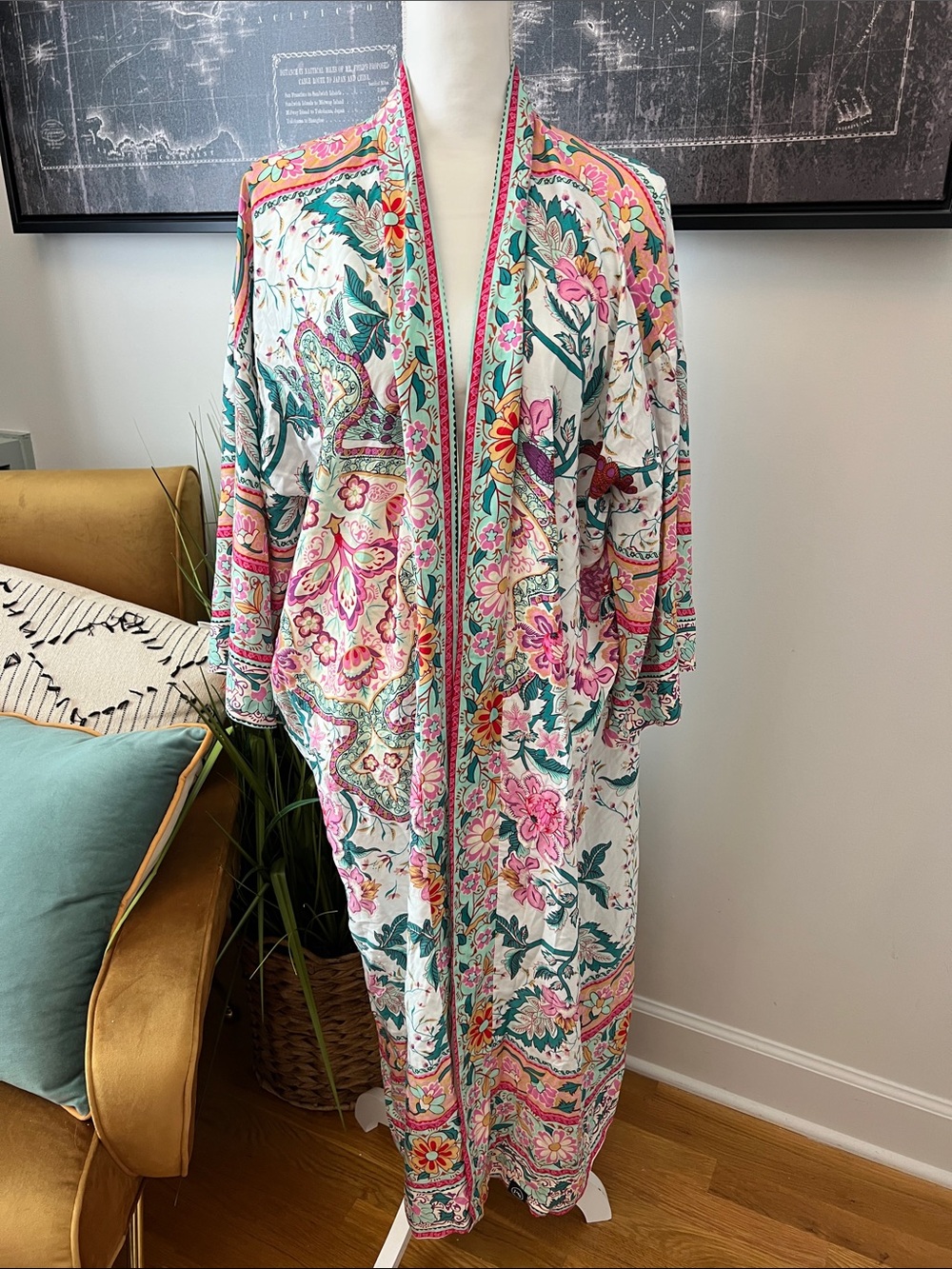 Floral Kimono Robe - Pink & Teal